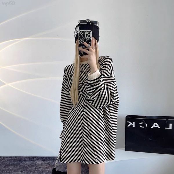 

women's hoodies & sweatshirts designer autumn and winter new dark ro sub line irregular stripe loose round neck medium long men's, Black