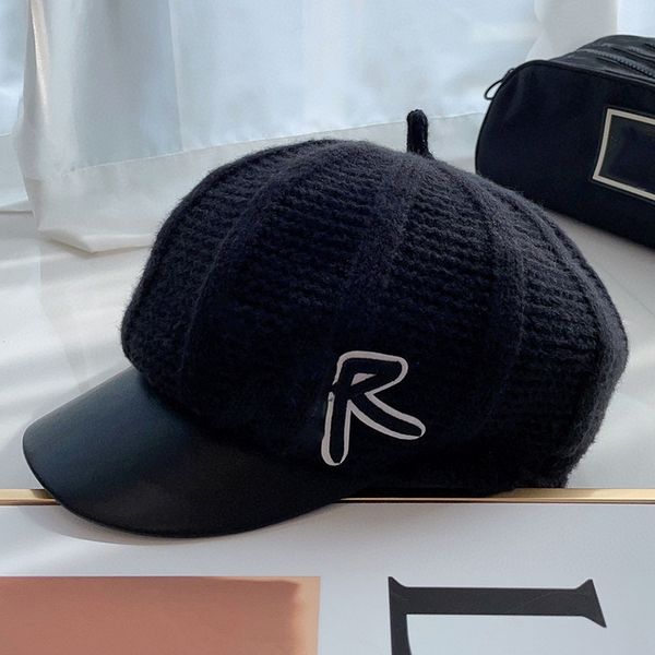 

casual warm pumpkin hat autumn and winter baseball caps embroidery hats designer outdoor new wool skin edge in early pure wool beret letter, Blue;gray