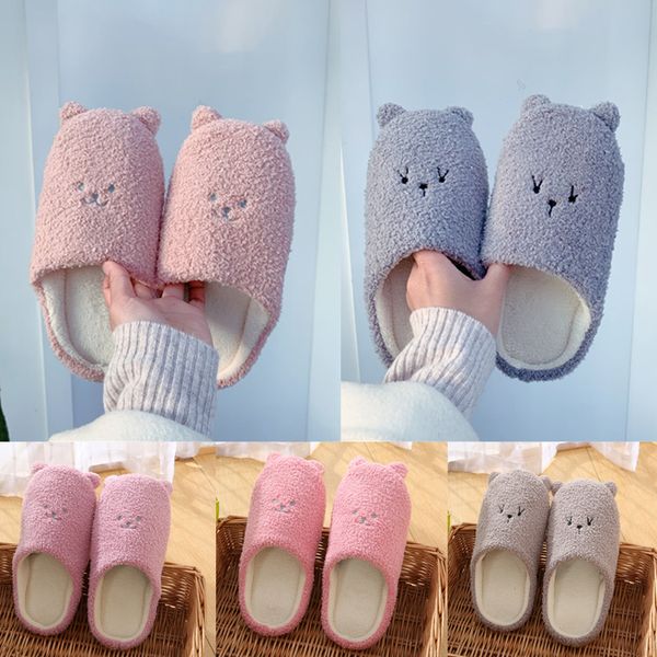 

slippers non-slip floor slides warm couple for bedroom women indoor plush soft cute bear cotton slipper shoes 220826, Black