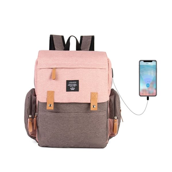 

diaper bags lequeen mommy fashion mother large capacity travel nappy backpacks with changing mat convenient baby usb lpb26 220826