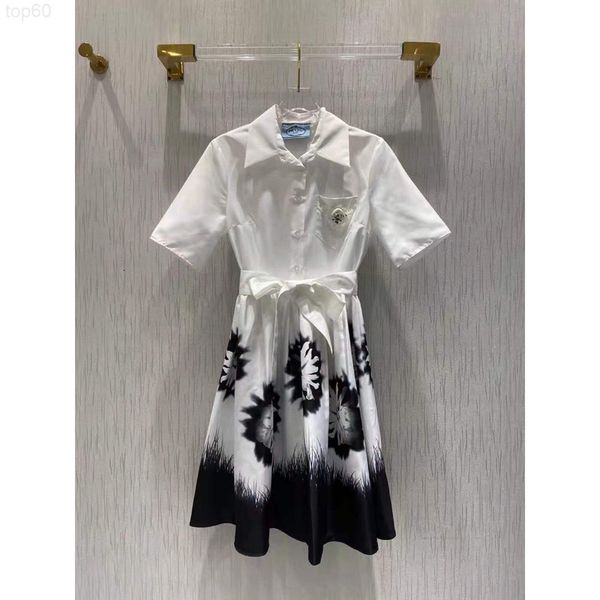 

casual dresses designer p's 2022 new spring celebrity style design tie dyed breast pocket ink print waist pleated dress lhsx, Black;gray