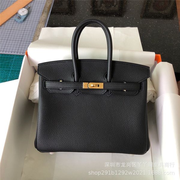 

hand bags h french original factory hand sewn wax thread togo calf litchi pattern black portable women's bag