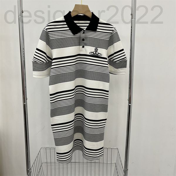 

casual dresses designer black striped sweater casual skirt women's wear loose polo neck t-shirt dress short sleeve looks thin zjfx, Black;gray