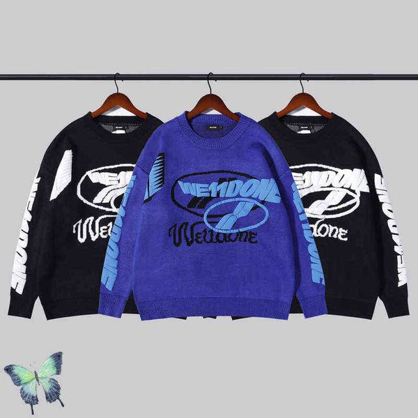 

men's hoodies sweatshirts 2022 winter 3d foaming jacquard welldone sweater we11done drop shoulder knit sweater t220825, Black