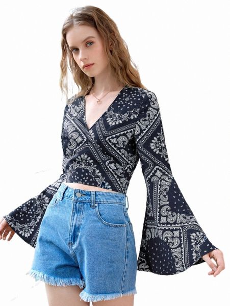 

women's blouses & shirts mod paisley print tie back blouse 21zc#, White