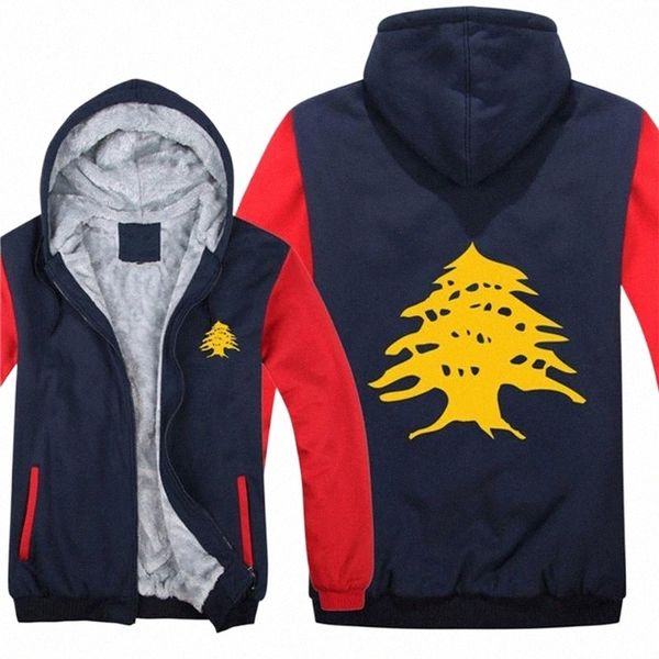 

men's hoodies & sweatshirts winter warm lebanon flag coat men printed thicken fleece zipper jacket pullover mans clothing 55cp#, Black