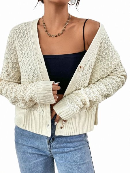 

women's sweaters drop shoulder textured knit cardigan 87mi#, White;black