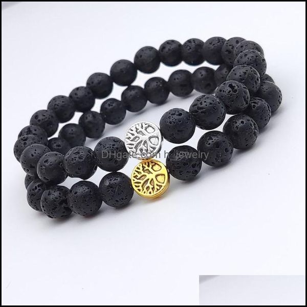 

charm bracelets tree of life charms 8mm black lava stone beaded bracelet essential oil diffuser bracelets hand strings f dhseller2010 dh3pw, Golden;silver