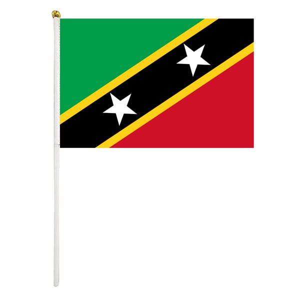 

saint kitts and nevis handheld flag 14x21 cm polyester mini hand waving flags with plastic flagpoles for festival events celebration