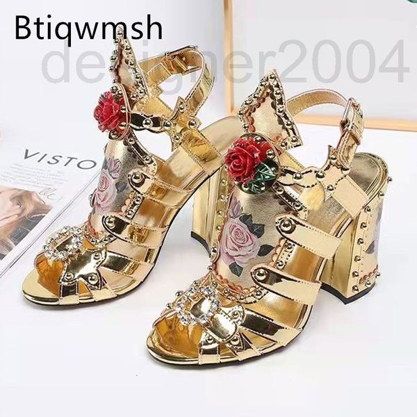 

sandals designer luxury gold flower gladiator sandals woman open toe high heels flat party shoes sldl, Black