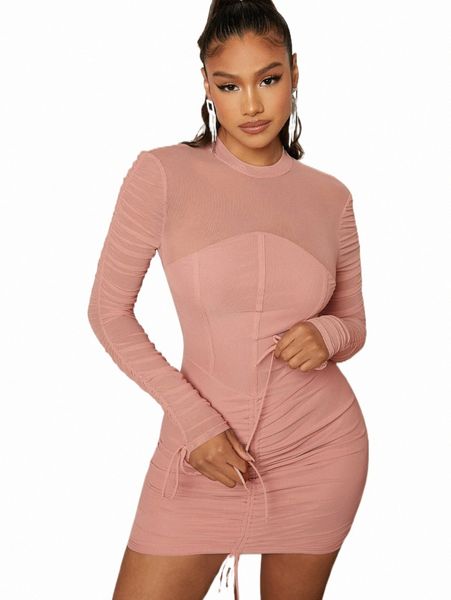 

casual dresses ruched long sleeve lace tie bodycon dress b2sp#, Black;gray