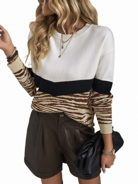 

zebra striped pattern colorblock drop shoulder sweater e791#, White;black