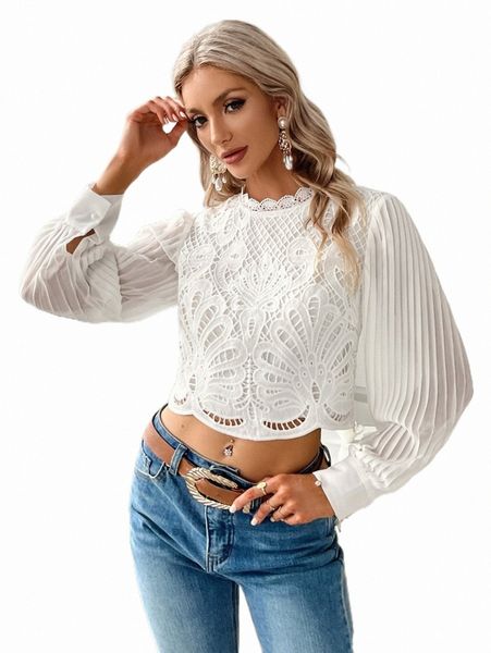 

women's blouses & shirts simplee guipure lace insert crop blouse z8t2#, White