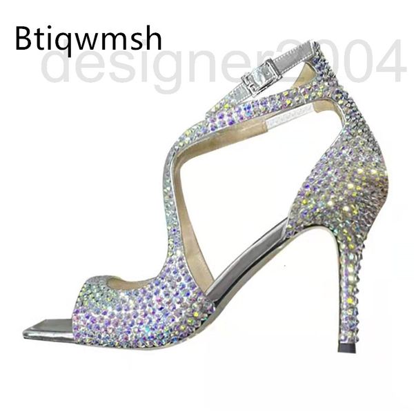 

sandals designer luxury rhinestone sandals woman open toe crystal diamond cross strap high heel pumps fashion women party shoes 95qd, Black