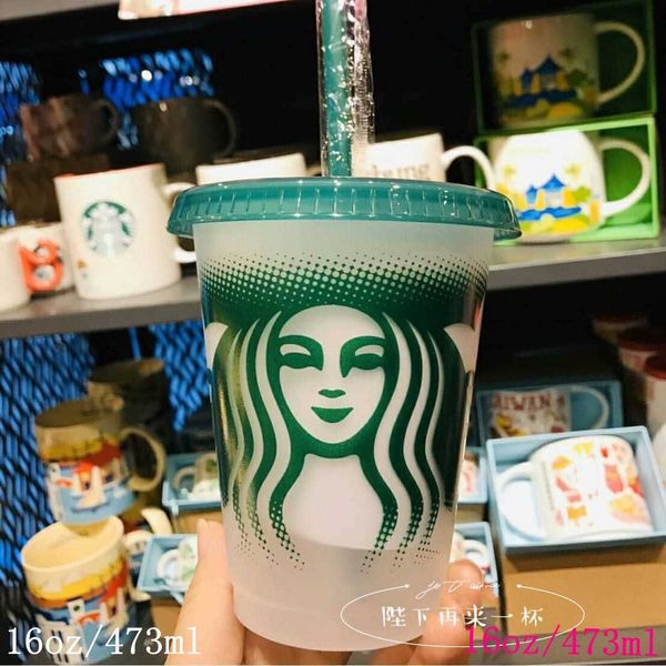 

starbucks 16oz/473ml plastic tumbler reusable clear drinking flat bottom cup pillar shape lid straw mug bardian