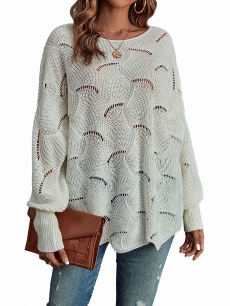 

women's sweaters lantern sleeve pointelle knit sweater z7kw#, White;black