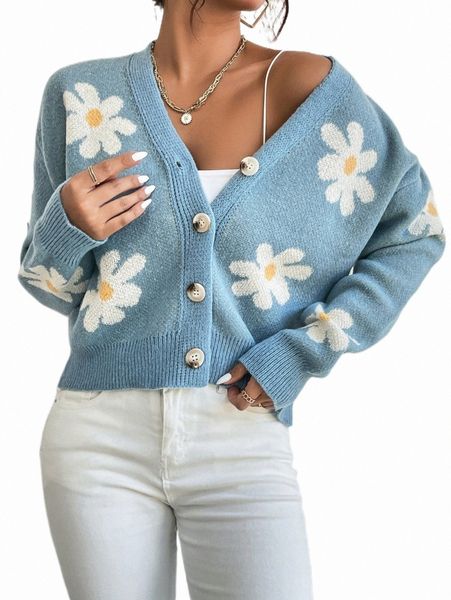 

women's sweaters floral pattern drop shoulder cardigan j8dh#, White;black