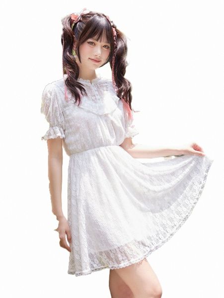 

casual dresses romwe kawaii floral lace button front dress s94d#, Black;gray