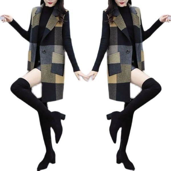 

women's vests autumn winter women korean midlength waistcoat jacket female slim thin temperament coat women fashion woolen vest a711 22, Black;white