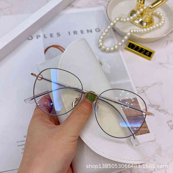 

sunglasses round frame short-sighted female anti blue light degree can be equipped with red eye korean version flat lens big face thin xqbn, White;black
