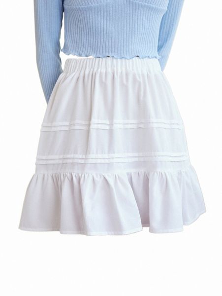 

skirts romwe kawaii solid ruffle hem skirt 2022 new 24k1#, Black