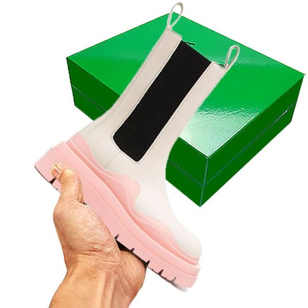 

pink sole women man bottega boots luxury tire lean leather chelsea white lug booties men platform chunky shoes lady knight high boots design, Black
