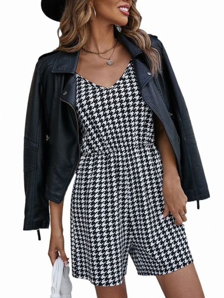 

women's jumpsuits & rompers houndstooth print cami romper b50n#, Black;white