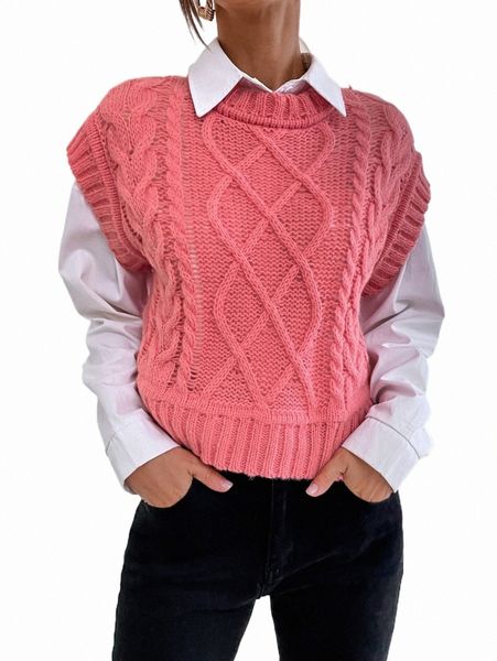 

women's sweaters cable knit sweater vest without blouse k4op#, White;black