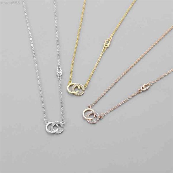 

love necklace womens pendant double letter necklaces flash diamond gold letters pendants simple party jewelry three colors available277f, Silver