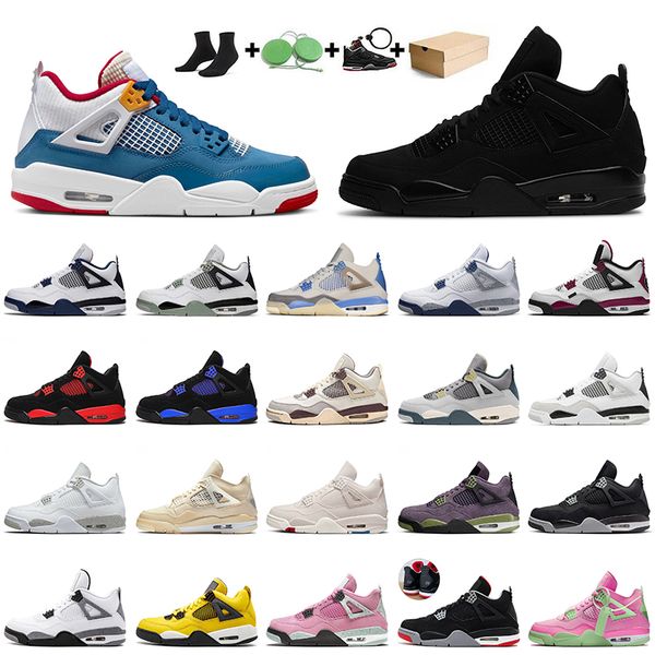 

wholesale 2022 authentic 4 basketball shoes fashion black cat jumpman 4s messy room sail midnight navy red thunder white oreo seafoam women, White;red