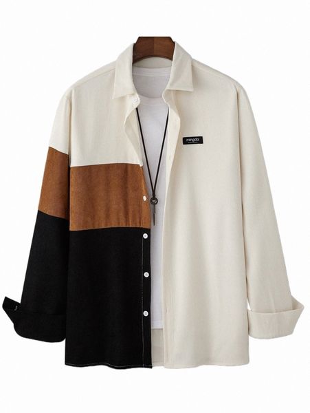 

men patch detail colorblock corduroy shirt without tee v9jo#, White;black