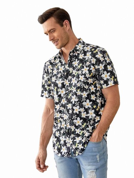 

men's casual shirts men allover floral print shirt g4f1#, White;black