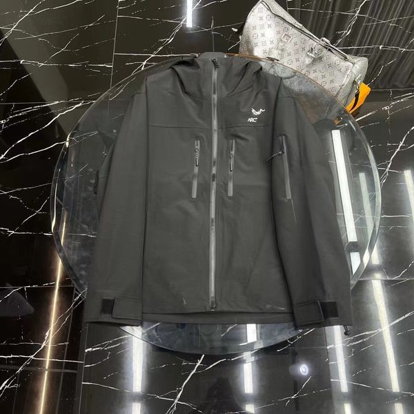 

arc jacket men's outdoor sports embroidered hoodie windproof waterproof breathable coat, Black;brown