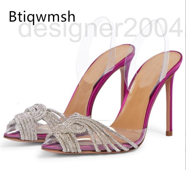 

sandals designer pink rhinestone sandals woman pointed toe blue transparent diamond sling strap thin heel pumps lady party shoes tv20, Black