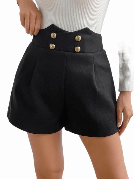 

women's shorts high waist double breasted shorts c3t3#, White;black