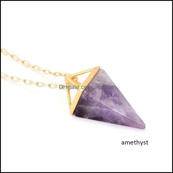 

pendant necklaces healing crystal opal pyramid amethyst necklace gold plated howlite rose quartz amet natural stone collier drop deli dhg0t, Silver