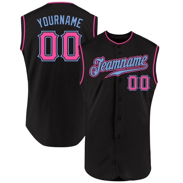 

custom black pink-light blue authentic sleeveless baseball jersey