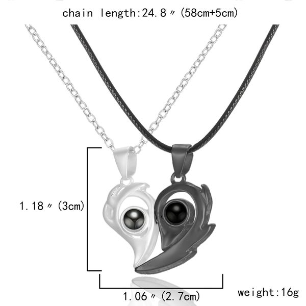 

Magnetic Couple I Love You Projection Heart Pendant Necklace For Women Men Lovers Jewelry Clavicle Thin Neck Chain