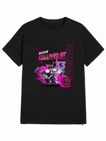 

men's t-shirts romwe guys motor print tee 2022 new 23po#, White;black