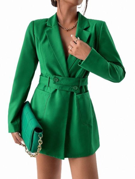 

women's two piece pants lapel neck buckled belted blazer o4es#, White