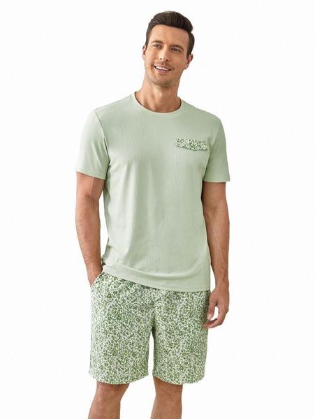 

men's tracksuits men flap detail tee & allover print shorts n7zp#, Gray