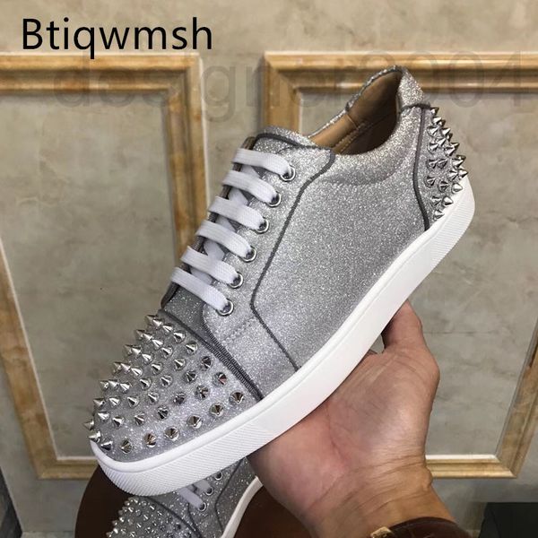 

dress shoes designer silver studded sneakers man toe round rivet gold flat shoes real leather male fashion moccasins brok, Black