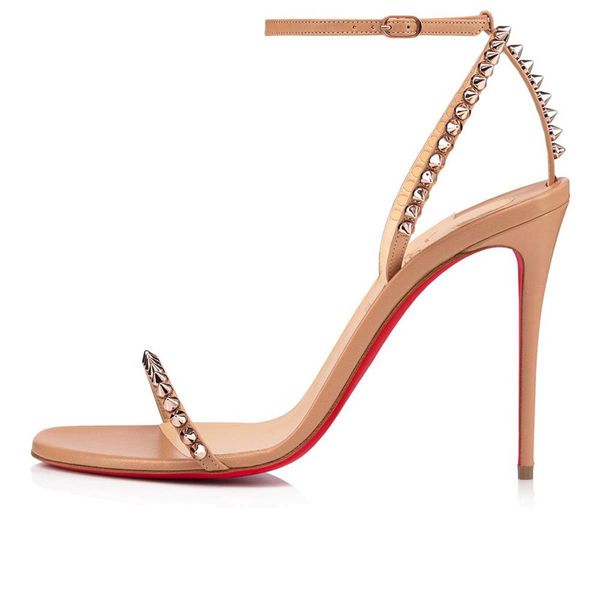 

premium quality summer women's heel sandals luxury 100mm slim fit ladies black khaki leather open toe strap studs popular casual high e
