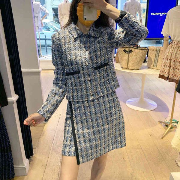 

women's tracksuits fadan autumn winter cp loose tweed short patch coat half skirt, Gray