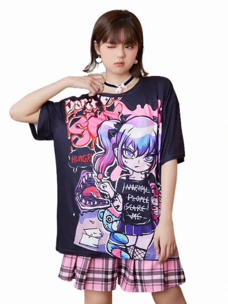 

romwe kawaii letter & figure graphic drop shoulder tee j5mc#, White