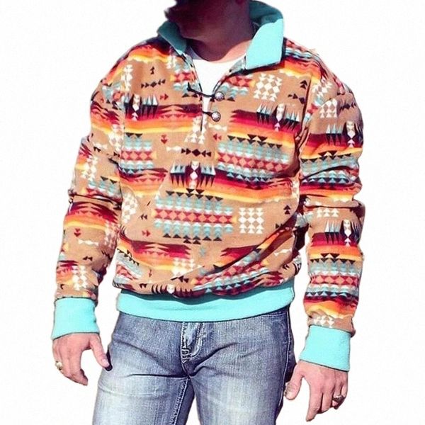 

men's hoodies & sweatshirts casual sweatshirt vintage geometric print long sleeve turn-down collar pullover autumn winter y2bn#, Black