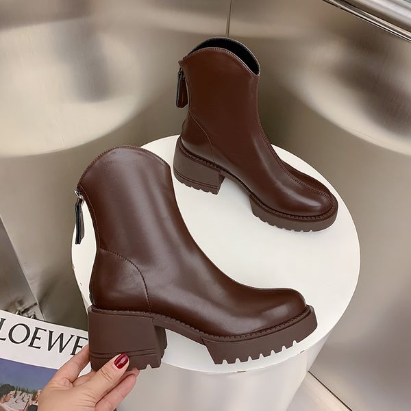 

martin boots women round toe v mouth western cowboy booties high heel autumn fashion designer lady shoes, Black