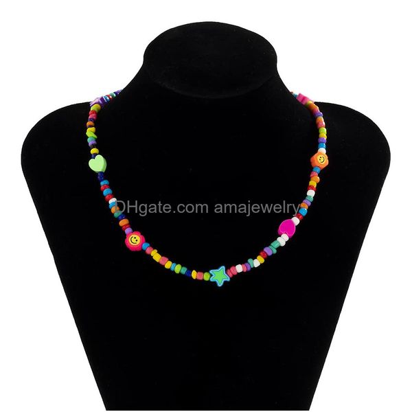 

necklace pendant necklaces boho smiley layered beaded with strand bracelet smile face star fruits flowers heart shape beads pearl stack amfu, Silver