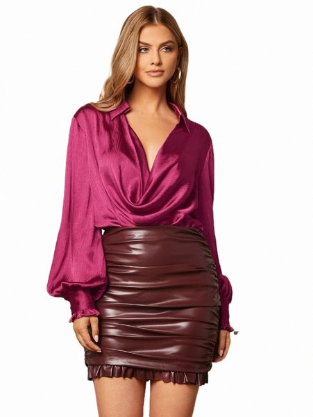

women's blouses & shirts cowl neck lantern sleeve blouse w82h#, White