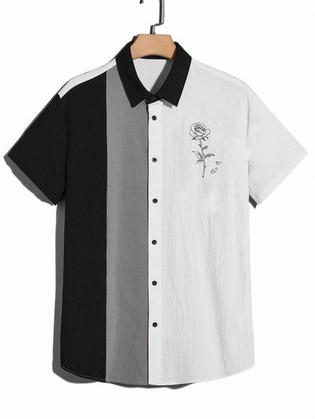 

men's casual shirts men floral print colorblock shirt w0va#, White;black